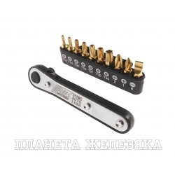 Набор бит 1/4" SL6, PH1-2, TORX, Т10Н-Т40Н с ключом трещоткой 11 предметов JTC