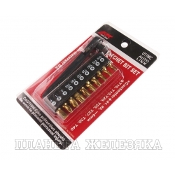 Набор бит 1/4" SL6, PH1-2, TORX, Т10Н-Т40Н с ключом трещоткой 11 предметов JTC