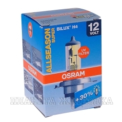 Автолампа 12V H4 60/55W P43t OSRAM ALLSEASON +30% желтая