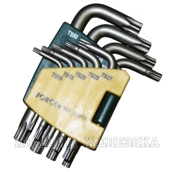 Набор ключей TORX Plus 9 пр.TS10-TS50 Г-обр.5-лучевые с отверстием FORCE