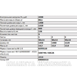 Рессора КАМАЗ-4310 задняя 9 листов L=1468мм из ст.ПП