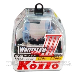 Автолампа 12V HB3 65W(120W) P20d WHITEBEAM 4200k KOITO к-т