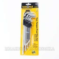 Набор ключей TORX 9 пр.Т10-Т50 Г-обр.удлиненных NIKONA