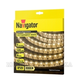 Лента светодиодная 12Vx40W NAVIGATOR боковое свеч.Warm White,3535,120LED/м 5метров IP20