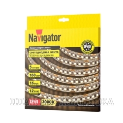 Лента светодиодная 12Vx80W NAVIGATOR Warm White,2835,168LED/м 5метров IP65