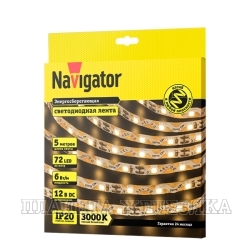 Лента светодиодная 12Vx30W NAVIGATOR гнущаяся Warm White,2835,72LED/м 5метров IP20