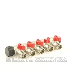 Коллектор распределительный F3/4"-M3/4", 5 отсекающих вентилей M1/2" MPF