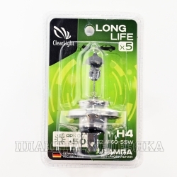 Автолампа 12V H4 60/55W P43t CLEARLIGHT LongLife (блистер 1шт)