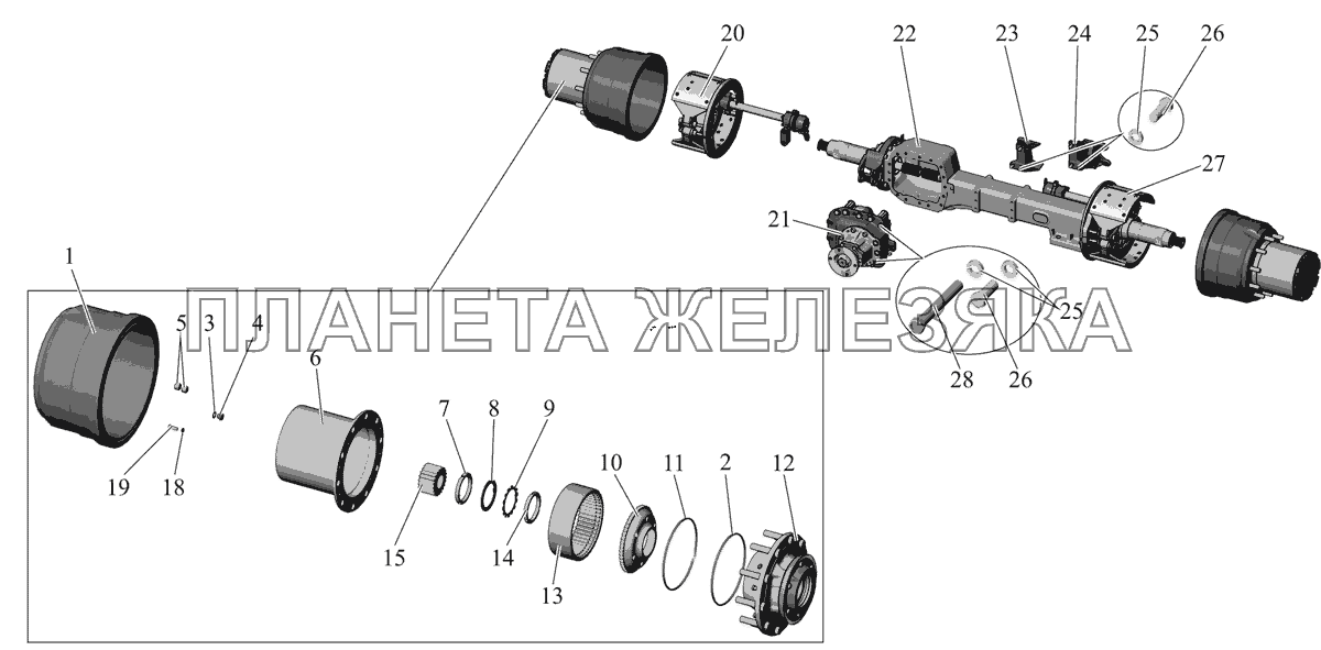 Мост задний 103465-2400012 и 103067-2400012 с 5-ти-сателлитной колесной передачей (c февраля 2010г.) МАЗ-103 (2011)