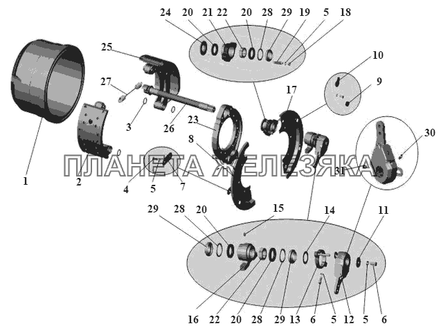 Тормозной механизм заднего моста МАЗ-102 (до 2000 года) МАЗ-104 (2011)