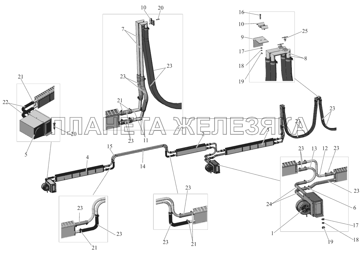 Установка системы отопления в салоне (2-секция) 105-8100008-60 МАЗ-105 (2011)