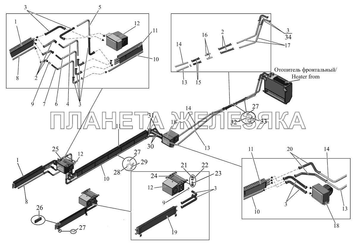 Установка системы отопления в салоне 206060-8100008 МАЗ-206/226