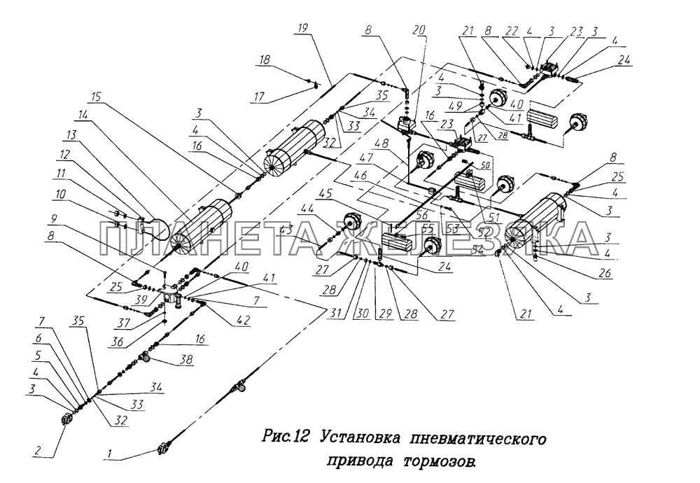 Установка пневматического привода тормозов ЧМЗАП-9906