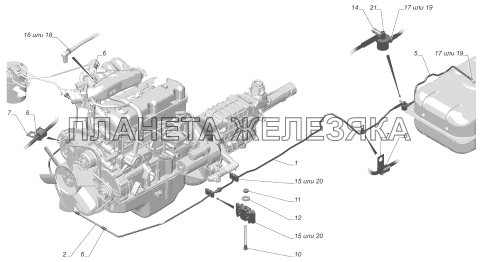 3302-1164001-60. Установка паропроводов ГАЗ-3302 (с двиг. УМЗ)