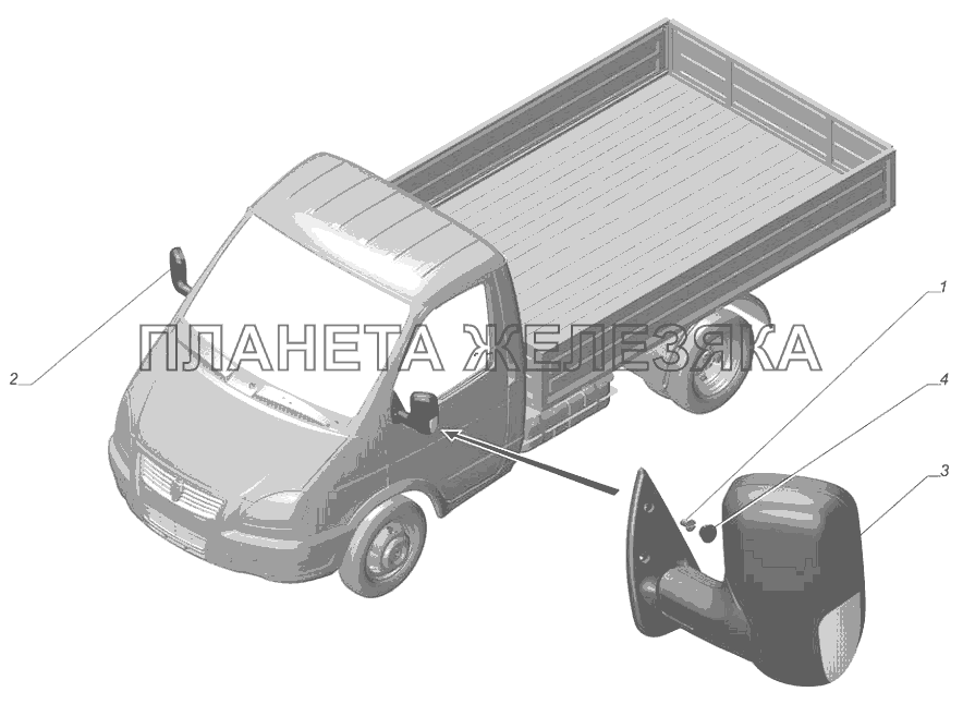 3302-8201001-10. Установка зеркал заднего вида ГАЗ-3302 (с двиг. УМЗ)