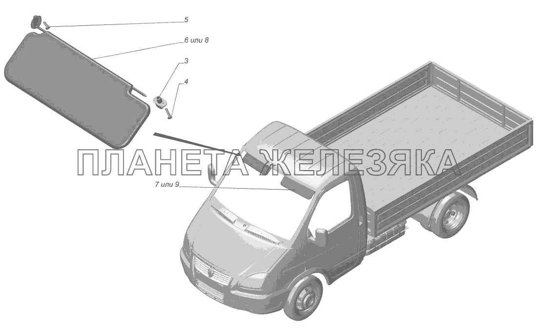 3302-8204002-01. Установка противосолнечных козырьков ГАЗ-3302 (с двиг. УМЗ)