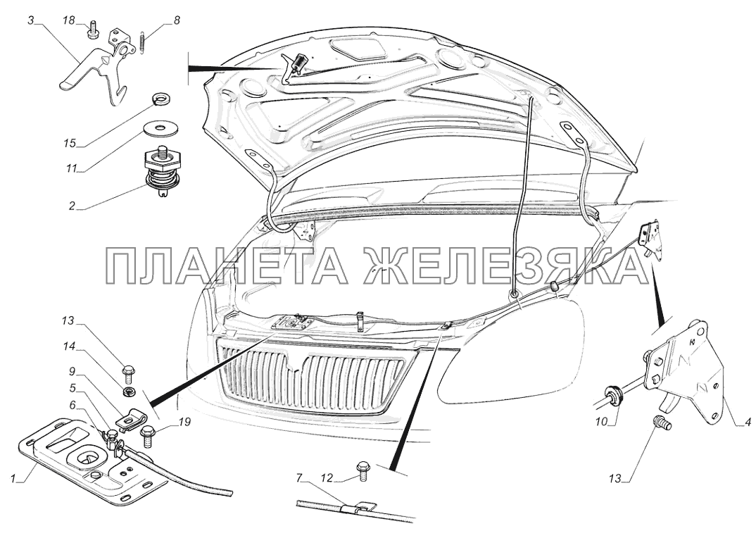 3302-8406002. Установка привода замка капота ГАЗ-3302 (с двиг. УМЗ)