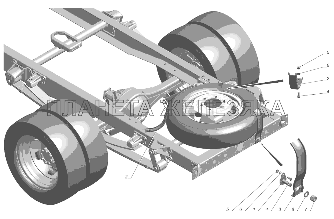 3302-3105001-01. Установка держателя запасного колеса ГАЗ-3302 (с двиг. УМЗ)