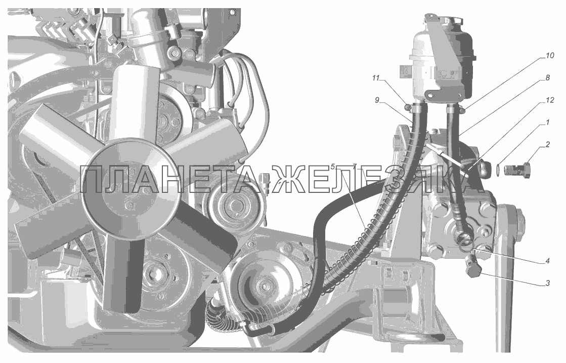 2705-3408001. Установка трубопроводов и шлангов гидроусилителя руля ГАЗ-3302 (с 