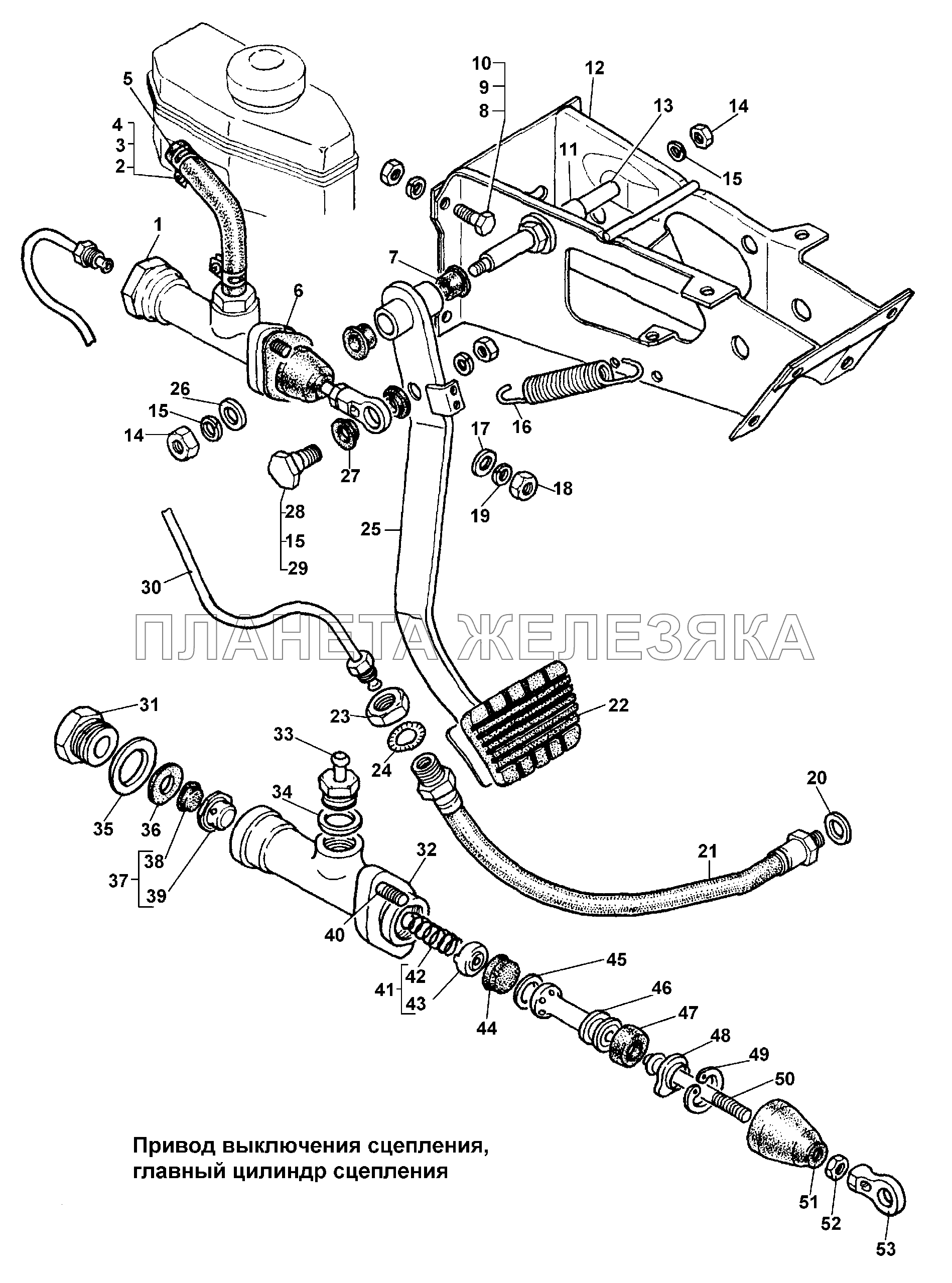 Привод выключения сцепления, главный цилиндр ГАЗ-3308