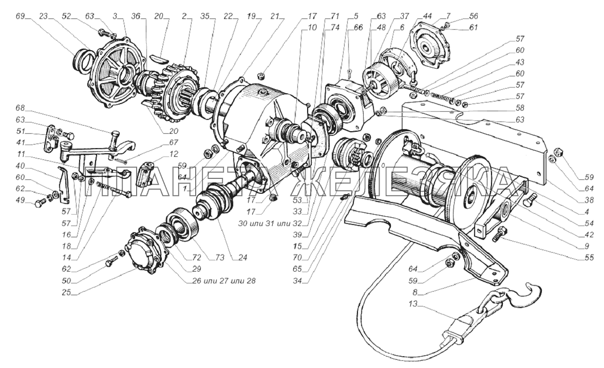 3308-4501010. Лебедка с редуктором ГАЗ-33081