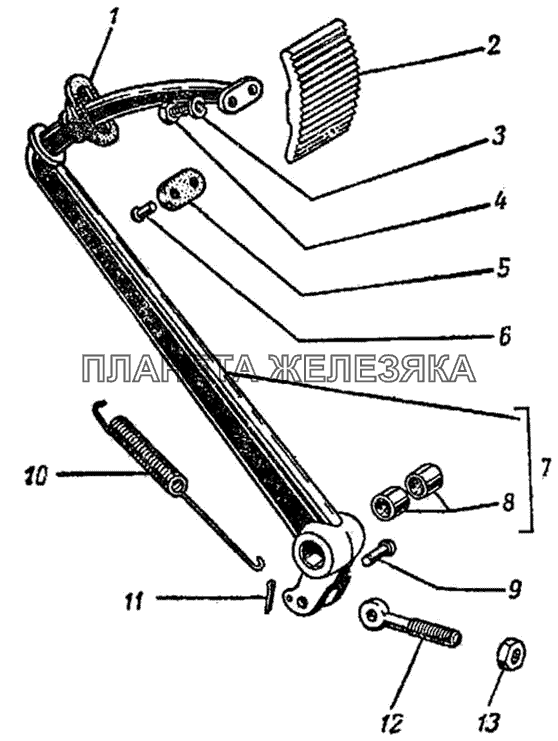Педаль и привод тормоза ГАЗ-51 (63, 63А)