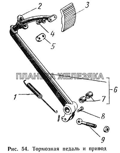 Тормозная педаль и привод ГАЗ-52-01