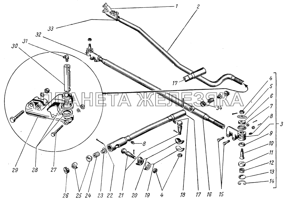 Поперечные и продольные рулевые тяги ГАЗ-51 (63, 93)