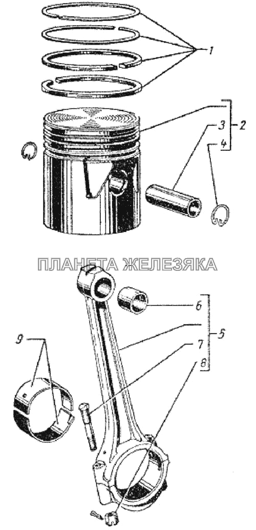 Поршни и шатуны ГАЗ-69