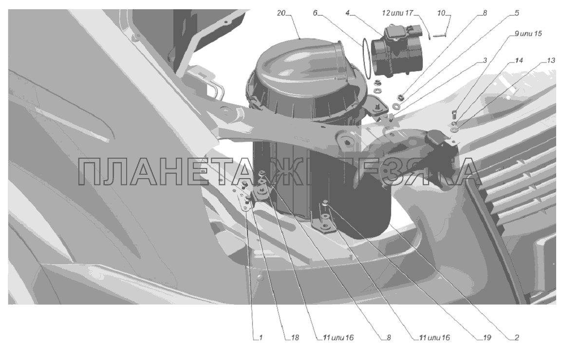 2705-1109002-20. Установка  воздушного фильтра ГАЗ-3302 (Cummins E-4)