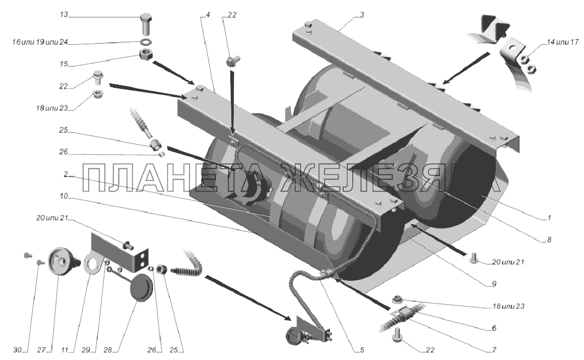 27055-4401001. Установка блока газовых баллонов ГАЗ-3302, 2705 (доп. для ГБО)