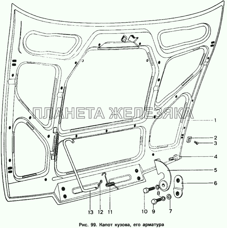 Капот кузова, его арматура ИЖ 2126