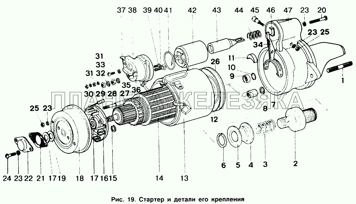 Стартер и детали его крепления ИЖ 2126