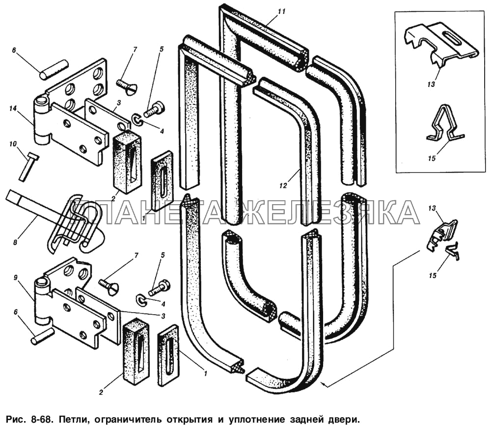 Петли ограничителя открытия и уплотнение задней двери ИЖ 2715