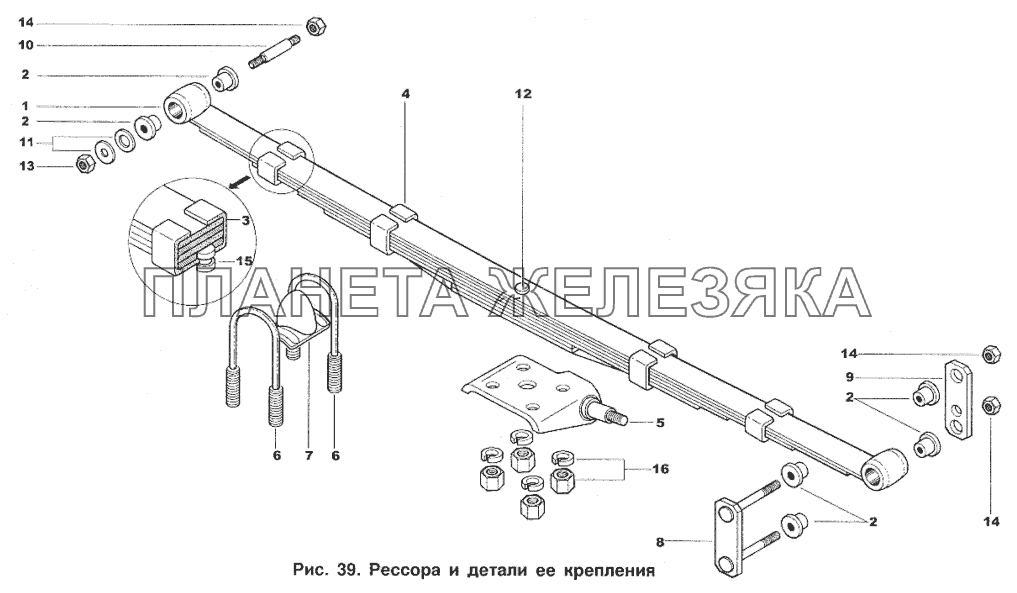 Рессора задней подвески и детали ее крепления ИЖ 2717