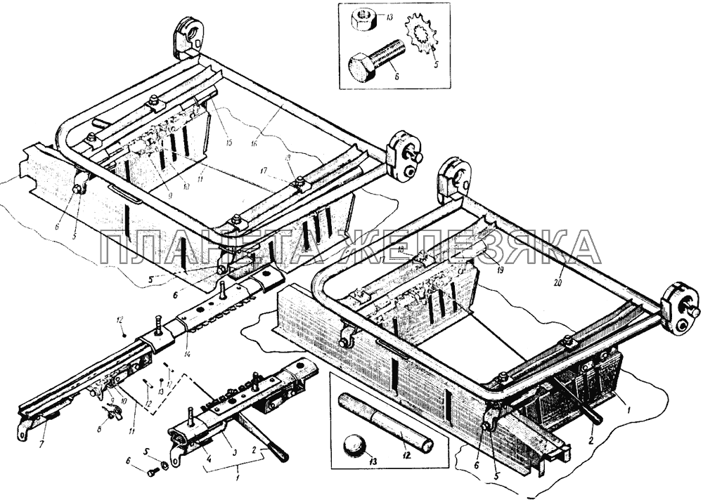 Механизм продольного передвижения (салазки) передних сидений ИЖ 427