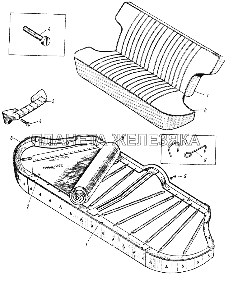 Заднее сидение кузова модели 412 и подлокотник ИЖ 434