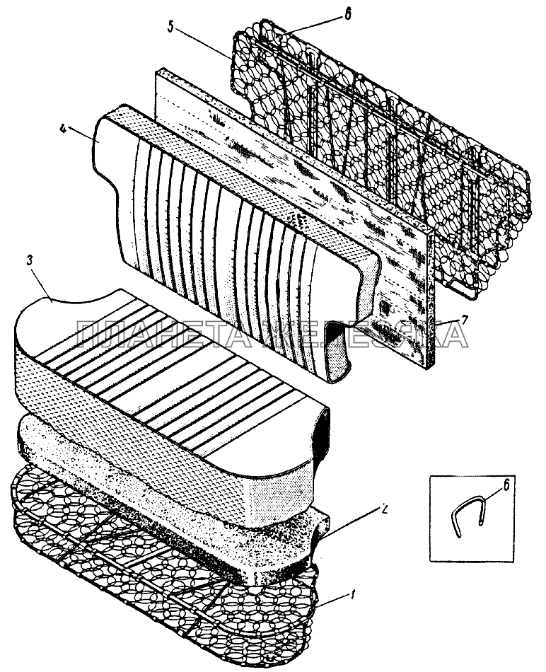 Каркасы подушки и спинки, обивка заднего сидения кузова модели 412 ИЖ 427