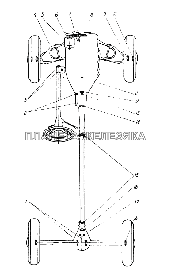 Схема расположения подшипников качения в агрегатах шасси автомобилей ИЖ 434