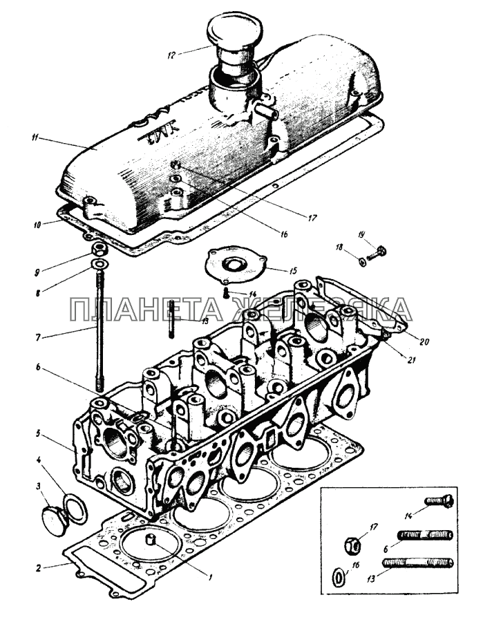 Схема головки блока цилиндров москвич 412