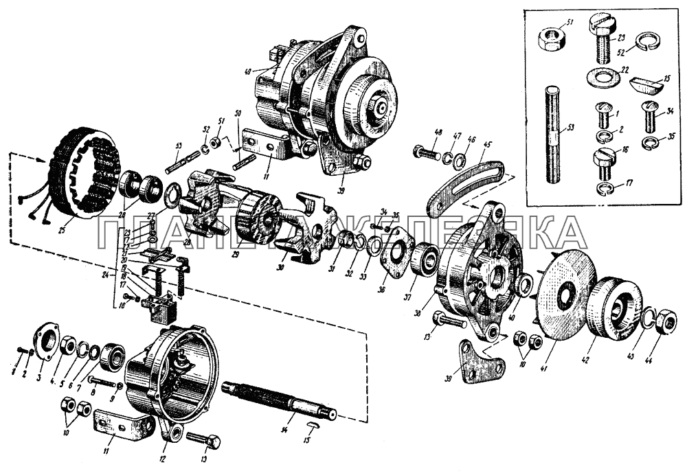 Генератор и детали его крепления ИЖ 434