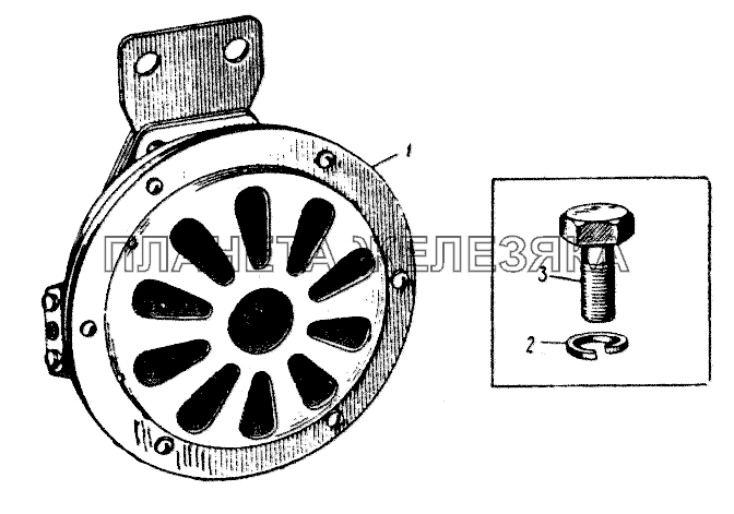 Звуковой сигнал и детали его крепления ИЖ 427