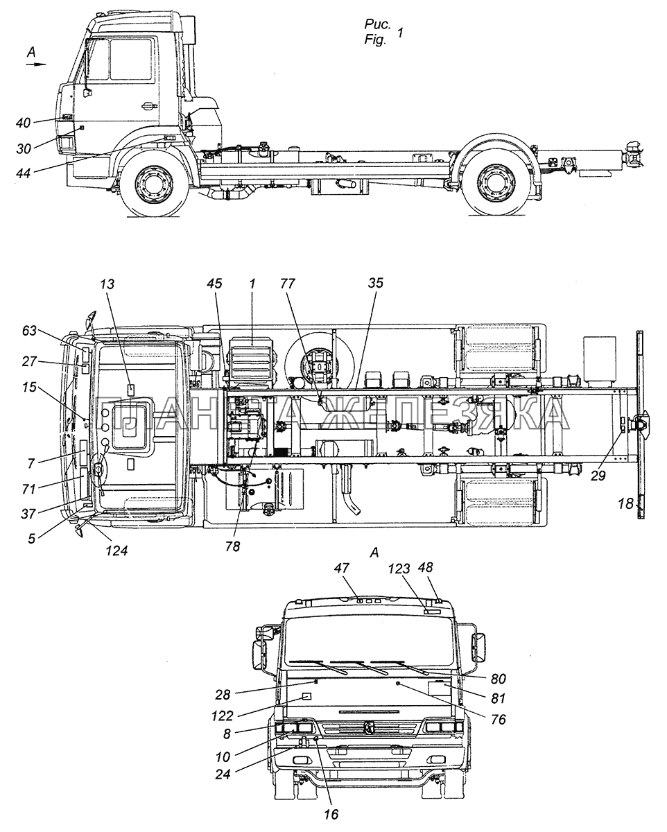 4308-3700001-90 Электрооборудование. Расположение на автомобиле КамАЗ-4308 (Евро 4)