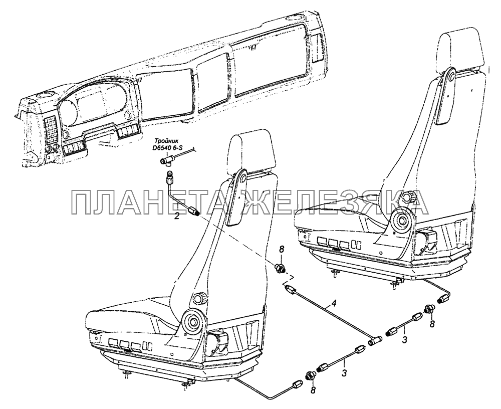 6460-6800900-02 Схема подключения пневмосистемы сидений КамАЗ-4308 (Евро 4)