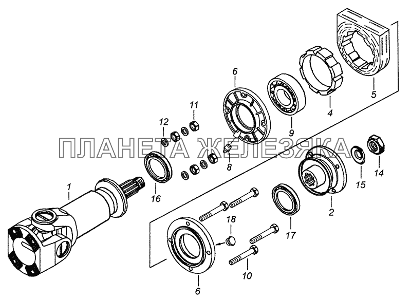 4308-2202011-83 Вал карданный промежуточный с опорой КамАЗ-4308 (Евро 4)