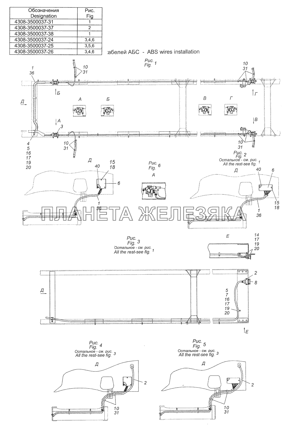 4308-3500037-31 Установка кабелей АБС КамАЗ-4308 (Евро 3)