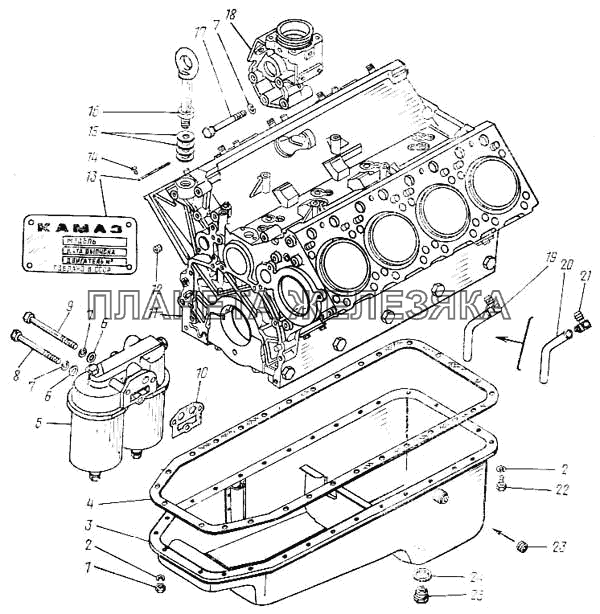Блок цилиндров, картер масляный и фильтр очистки масла КамАЗ-43101
