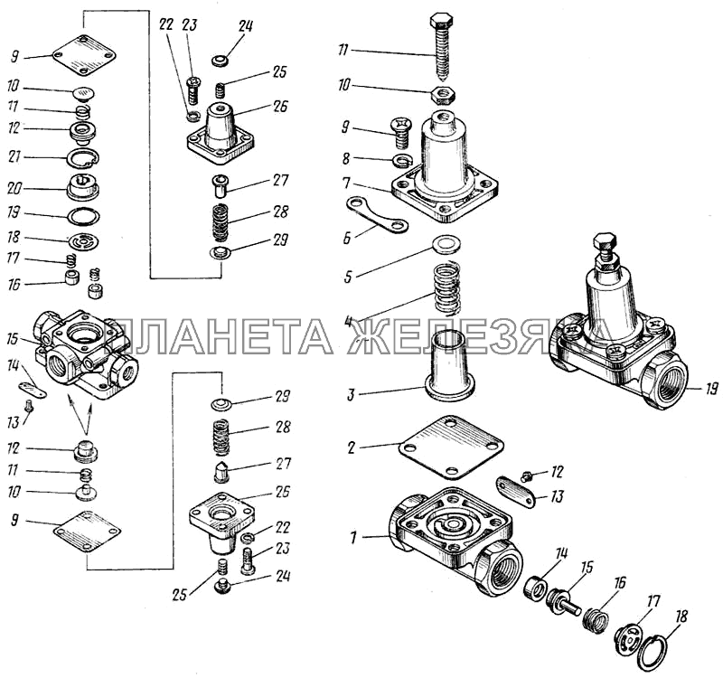 Клапан защитный одинарный в сборе 100-3515010 КамАЗ-43101