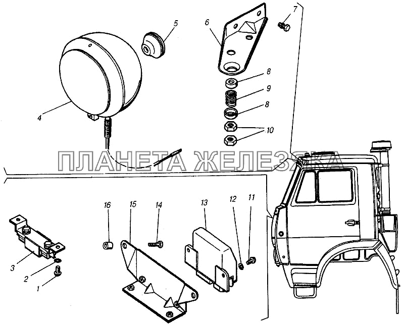 Прожектор, прерыватель указателей поворота КамАЗ-4310 (каталог 2004 г)