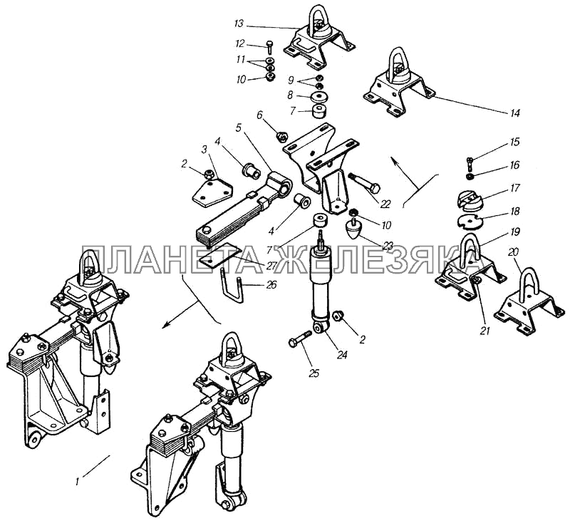 Подвеска задняя кабины КамАЗ-4310 (каталог 2004 г)
